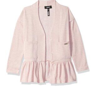 DKNY Girls' A-line Sweater with Ruffle Hem Top Pink Size XL(14-16)  9038